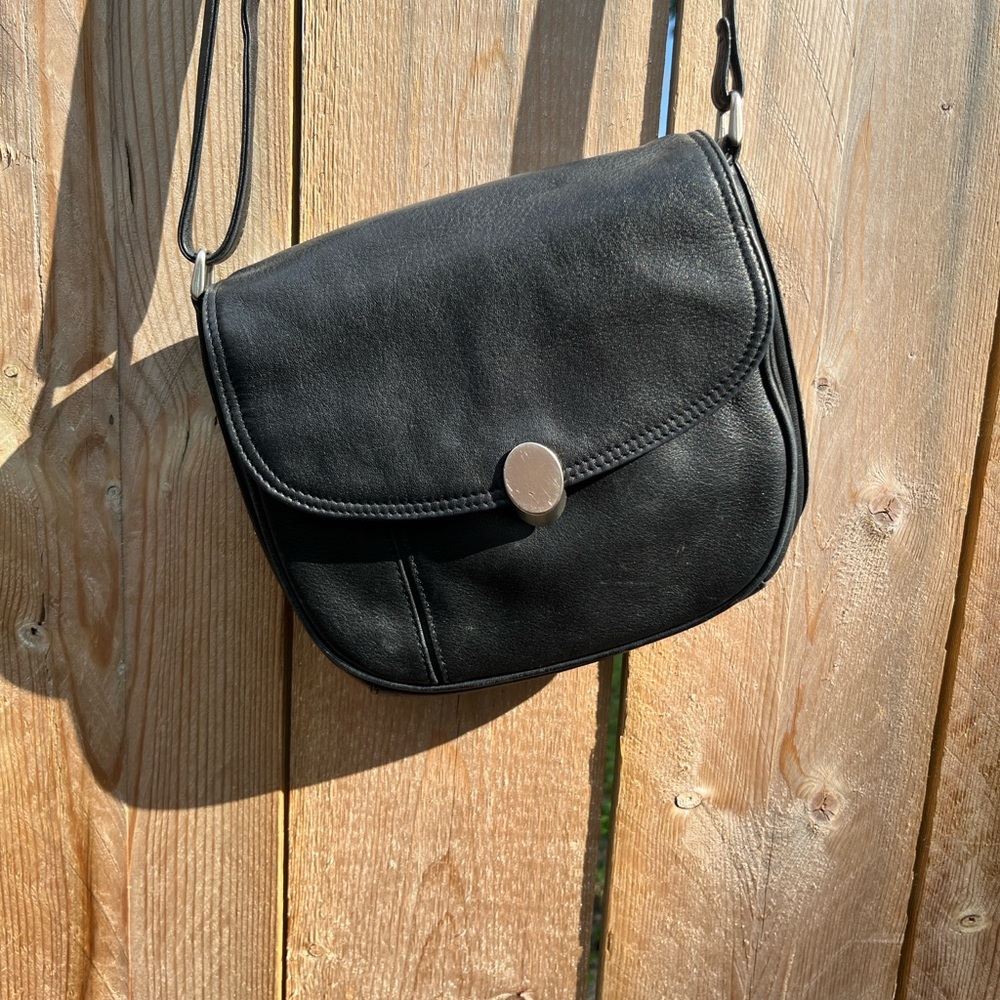 Vintage Black Leather Crossbody Bag